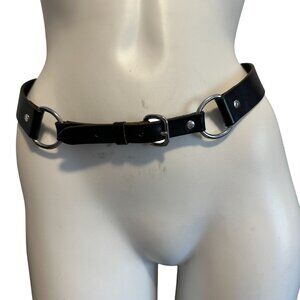 Banana Republic Black Leather D-Ring Classic Belt Silvertone Metal Size Small